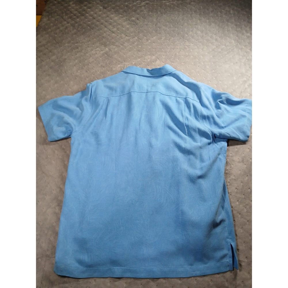 Tommy Bahama Mens 100% Silk Tropical Leaf Jacquard Shirt Blue Large Short Sleeve - Picture 2 of 9